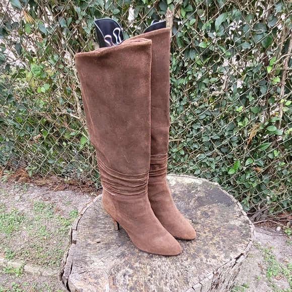 Flings Shoes Women Vintage Suede Brown Tall Pull On Riding Boots By